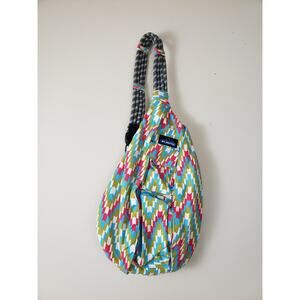 KAVU Rope Sling Bag Aztec Crossbody Backpack Chevron Print Multicolor Hiking